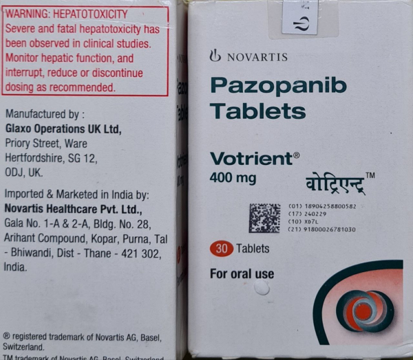 Вотриент, Votrient (пазопаниб, pazopanib) 400 мг 30 таб.original, Новартис