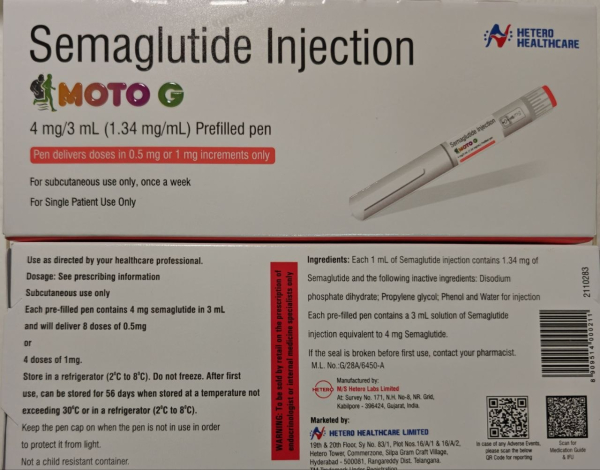 Оземпик, Ozempic ( семаглутид, semaglutid) 1 mg , 4 дозы, генерик, Индия