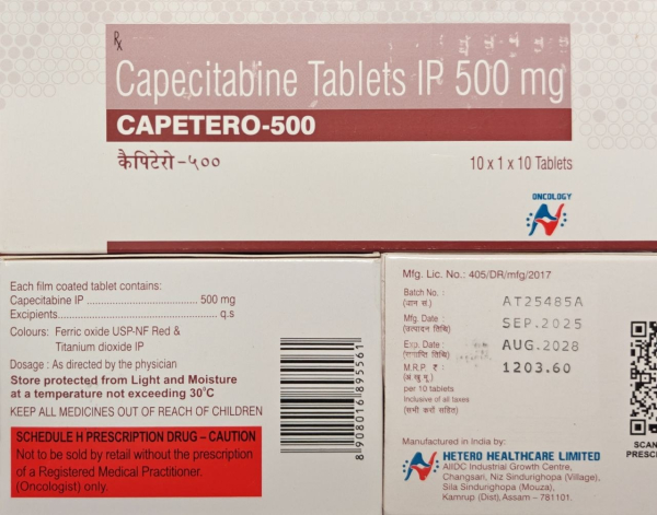 Xeloda (capecitabine) 500 mg, 120 tablets, India, generic